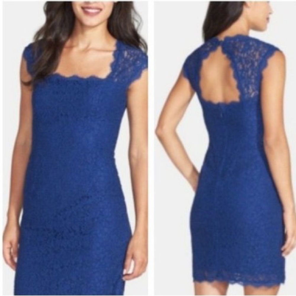 Adrianna Papell Royal Blue Lace Body Con Dress